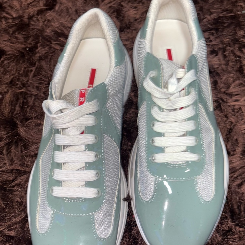 Prada Men's Sneakers in Light Gray and White